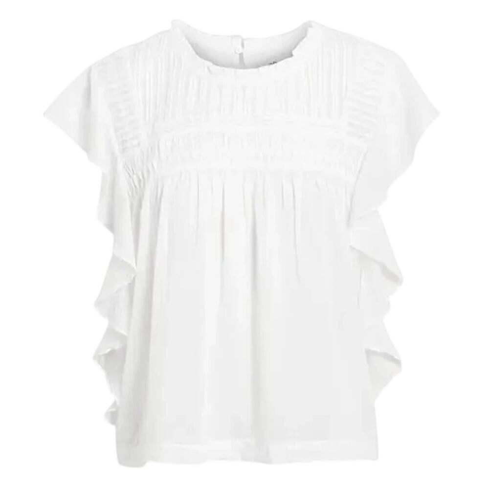Isabel Marant Ruffled White Pintuck Yoke Blouse Size FR 34 / US 2